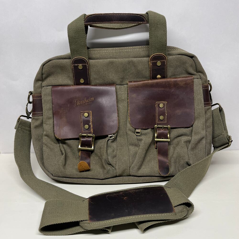 Florsheim Vintage Style Messenger Bag Briefcase Canvas and Leather
